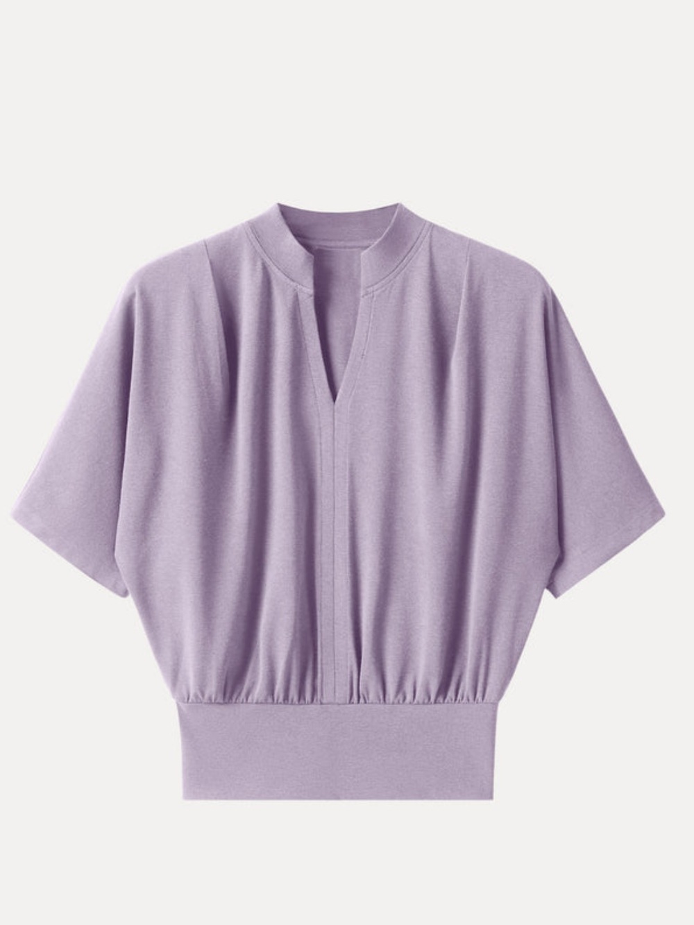 OGL Stand Collar V-Neck Short Sleeve Top
